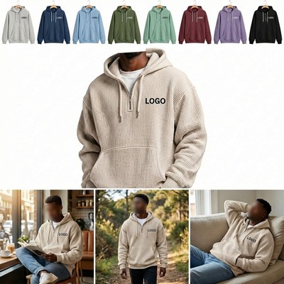 Mens Long Sleeve Shirts Waffle Hoodie Sweatshirt