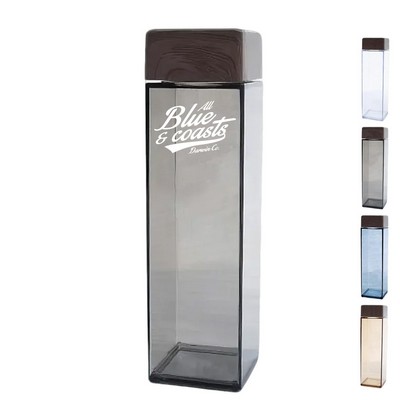 16oz Stylish Square Water Bottle with Wood Lid