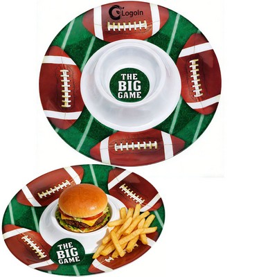 American Football 13" Melamine Divided Chip Dip Bowl 2-in-1 Snack Serving Tray Tableware