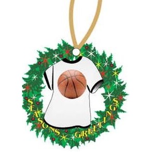 Basketball T-Shirt Promotional Wreath Ornament w/ Black Back (4 Square Inch)