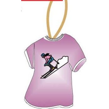 Female Skier T-Shirt Promotional Ornament w/ Black Back (4 Square Inch)