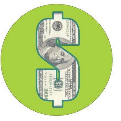 Dollar Sign $100 Bill Round Badge w/ Bar Pin (2.5" Diameter)