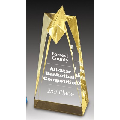 Sculpted Acrylic Star Gold Reflective Column Award - 3 1/2"x10"x 2" thick