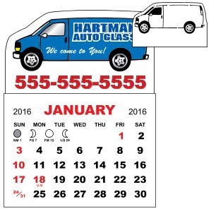 1-Month Adhesive Mini Calendar Pad w/Van Shape