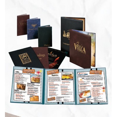 Harrisburg Triple Continuous Menu Cover w/Clear Pockets (8 1/2"x11" Insert)