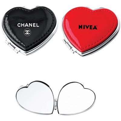 Heart Shape Compact Mirror in Soft PU Leather