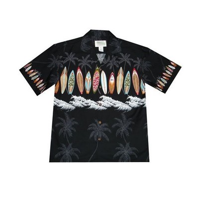 Black Hawaiian Shirt - 100% Cotton Poplin Tropical Print w/ Coconut Buttons (S - 3XL in-stock)