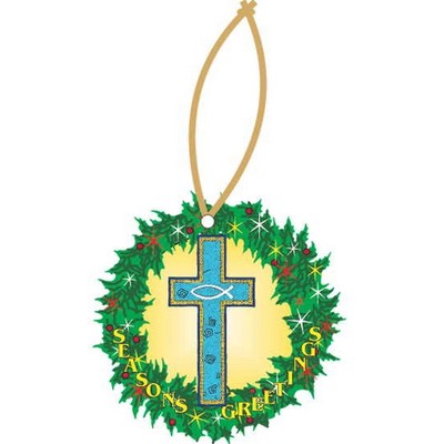 Blue Cross Promotional Wreath Ornament w/ Black Back (3 Square Inch)