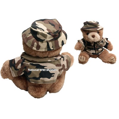 8" Marine-Desert Camo Bear Stuffed Animal w/Shirt, Boonie Hat & One Color Imprint