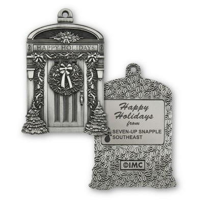 Mini Stock Design Happy Holidays Front Door w/Wreath Pewter Ornament