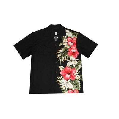 Hawaiian Vertical Print Shirt (S - 3XL) - 100% Cotton Poplin Tropical Flowers w/ Coconut Buttons
