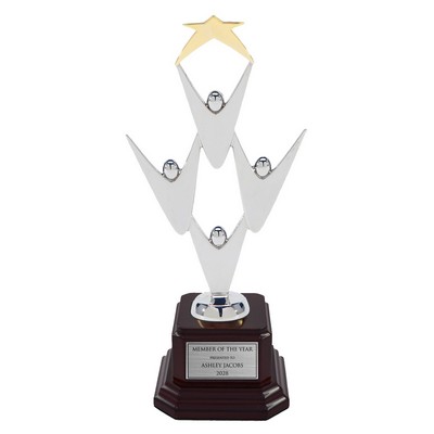 8" Silver Metal Teamwork w/ Gold Star on Rosewood Base