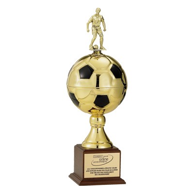 27" Gold Soccer Ball Trophy w/9" Diameter Ball Takes Figure