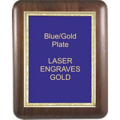 Walnut Elliptical Edge Round Corner 7" x 9" Plaque - W/ 5" x 7" Blue/Gold Florentine Plate