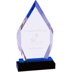 Fusion Diamond Acrylic Award with Crystal Base, Blue, 9"H