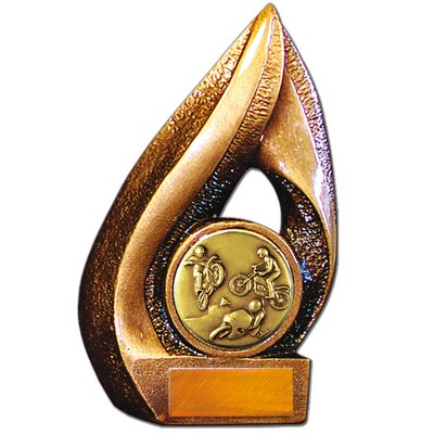Stock Flame 7" Trophy with 2" Motorcycling Coin, Engraving Plate