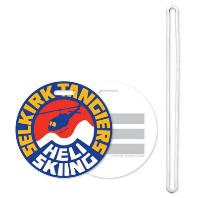 Luggage Tag 3" Mini Round Spot Color Front Imprint Write-On Panels on Back with 6" Loop