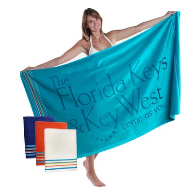 40" x 70", 24 lb., Siesta Stripe, Color Velour Beach Towel (Screen Print)
