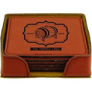 Square Rawhide Leatherette Coaster Set (4" x 4")