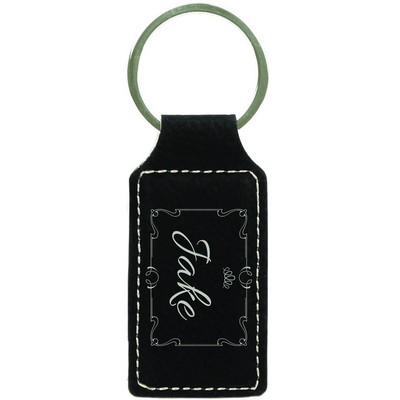 Rectangle Black/Silver Leatherette Keychain (2.75" x 1.25")