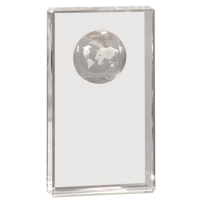 8" Clear Crystal Rectangle w/Globe Etching
