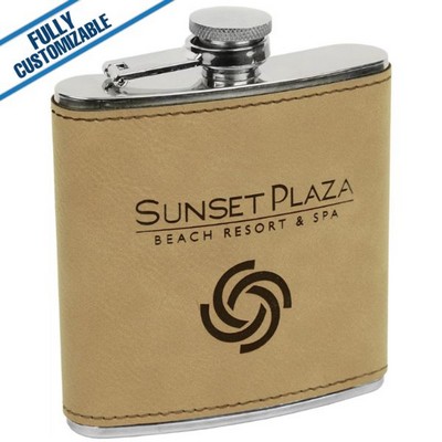 Light Tan Leatherette - 6 Oz - Flask