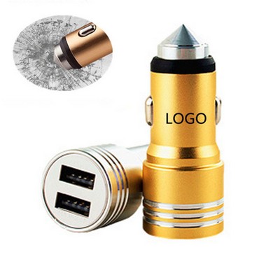 2-in-1 Dual USB Port Car Charger with Emergency Hammer