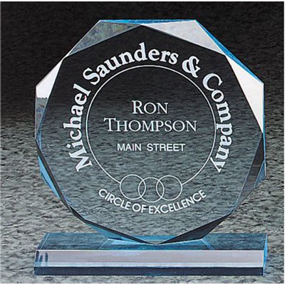 Beveled Octagon Award With Base, Blue, Large (8" x 8-3/4")