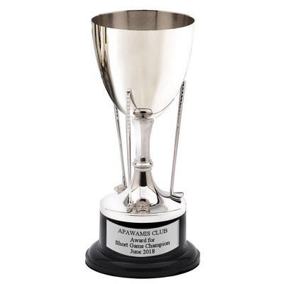11 ½" Nickel Polished Golf Cup Trophy w/Black Base