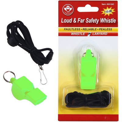 Loud and Far Safety Whistle, Lime, Pealess