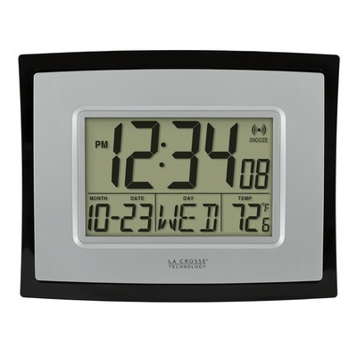 Digital Wall Clock w/Indoor Temp & Calendar - Silver