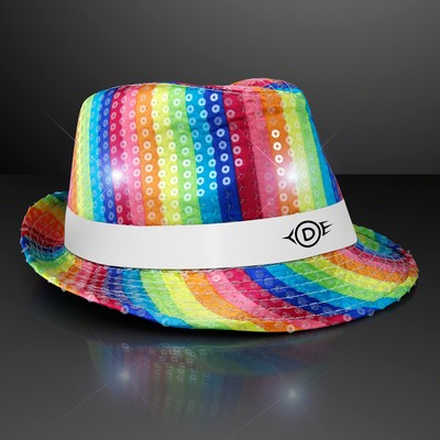 Sequin Rainbow Flashing Fedoras with White Bands - PRINTED