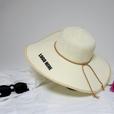 Sun Protective Beach Straw Hat w/Wool Edge