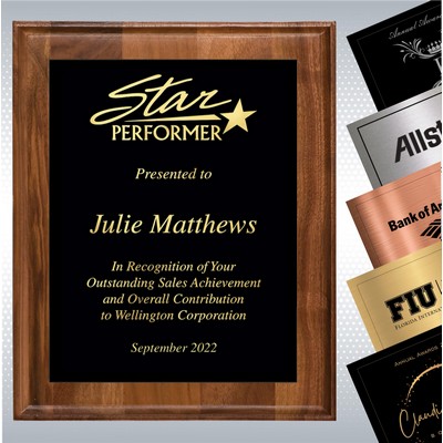 Walnut Wood Plaque w/Choice of Single Engraved Plate (10.5" x 13")