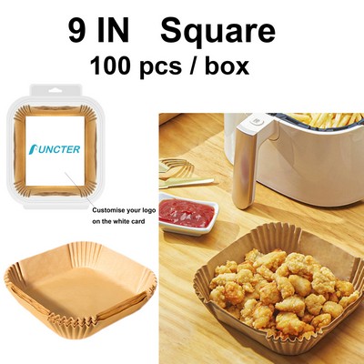 9" Square Air Fryer Disposable Paper Liners - 100 Pcs / Box