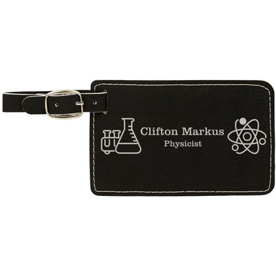 4 1/4" x 2 3/4" Black/Silver Leatherette Luggage Tag