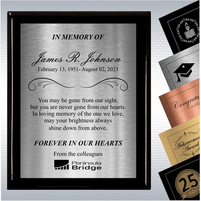 Black Piano Finish Wood Plaque Personalized Memorial Gift Award (8" x 10")