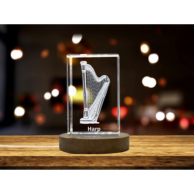 Harp 3D Engraved Crystal Trophy Award – Gift for Music Lovers