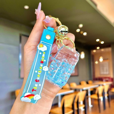 Blue Beverage can Keychain with colored piece beads
