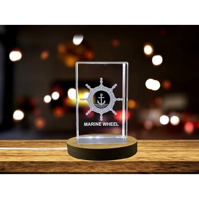 Marine Wheel 3D Engraved Crystal Award Trophy - Nautical Charm