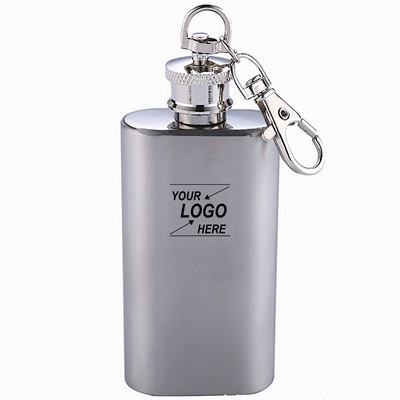 2 Oz. Mini Stainless Steel Flask w/Keychain