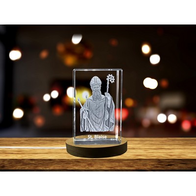 St. Blaise 3D Engraved Crystal Trophy Award w/LED Base