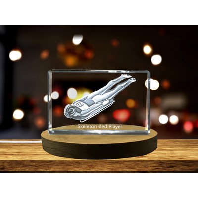 Skeleton Sled Player 3D Engraved Crystal Trophy - Gift for Collectors