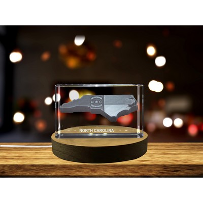 North Carolina 3D Engraved Crystal Award w/LED Base Light