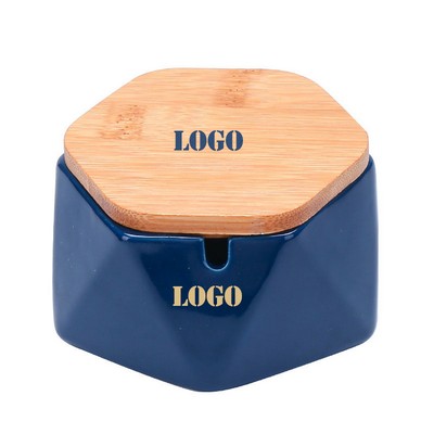 Ceramic Ashtray With Wooden Lid