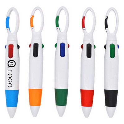 4" 1 Multi Color Plastic Ballpoint Pen W/ Hanging Buckle