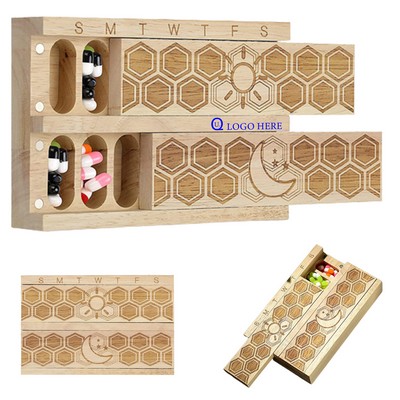 Wood 7-Day Weekly Pill Organizer