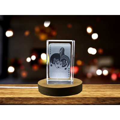 Joker Game Card 3D Engraved Crystal Trophy w/LED Base Light