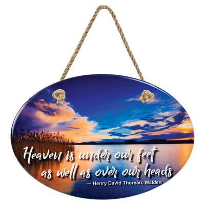 Full Color Oval Ceramic Wall Decor with String - 8 3/4" x 6"