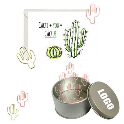Cactus Shaped Paper Clips with Tin Box